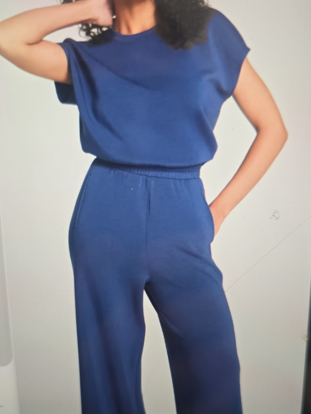 SPANX Air Essentials Wide-Leg Knit Jumpsuit in Navy Blue L